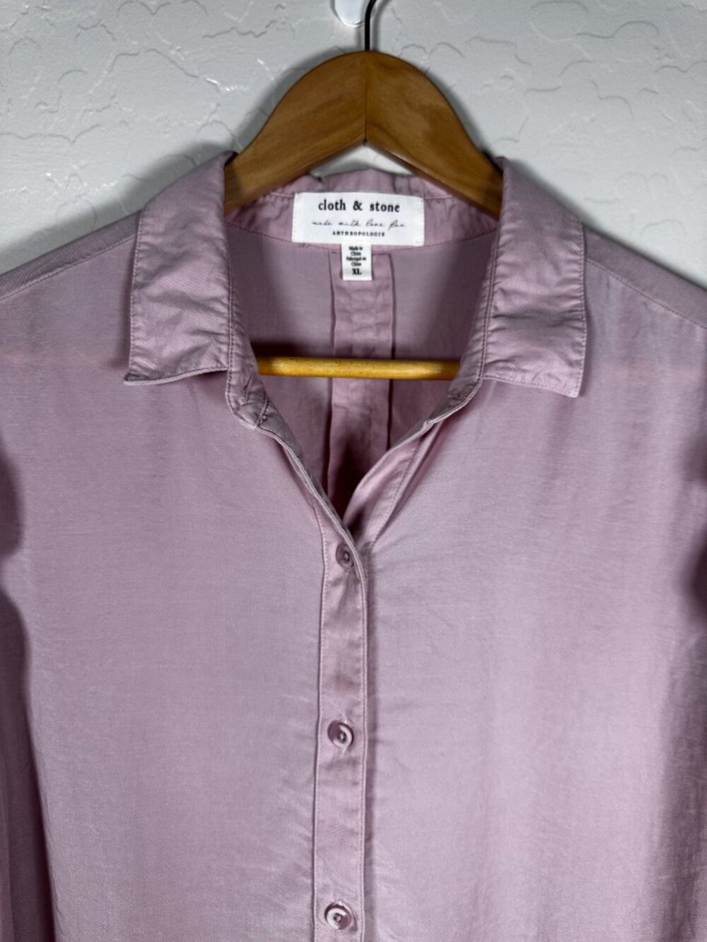 Anthropologie Cloth & Stone Pink Tencel Ruffle Button Down Shirt XL - Picture 3 of 10